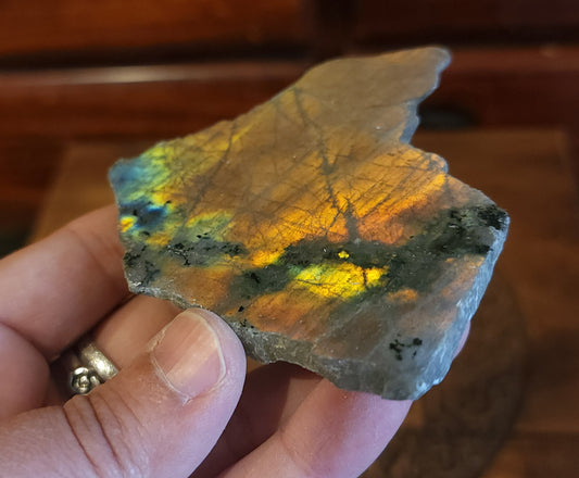 Part Polished Raw Labradorite - Orange/Pink
