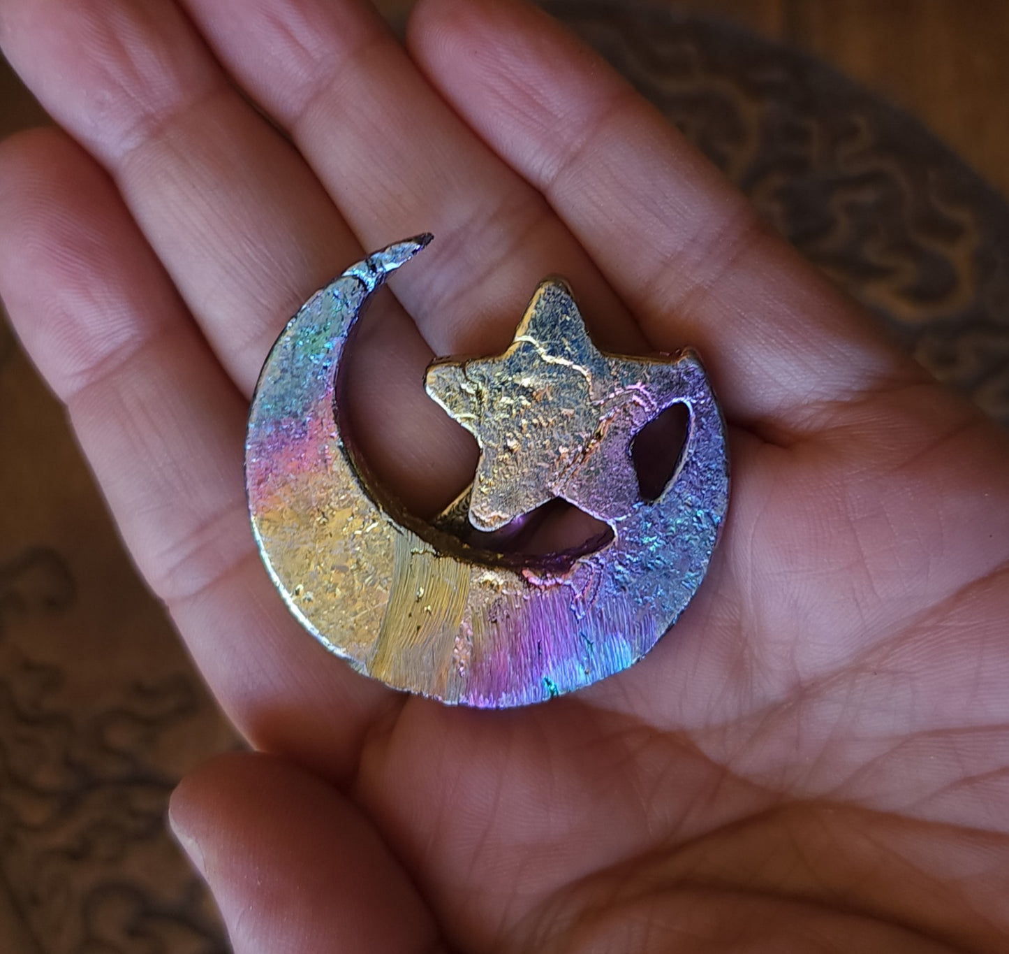 Bismuth Moon & Star Carving
