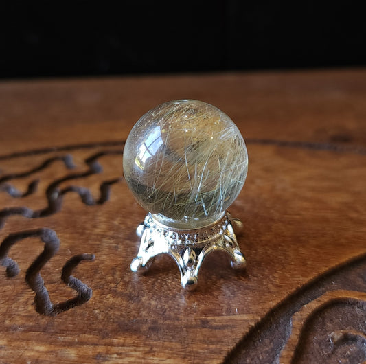 Rutilated Quartz Mini Sphere with Stand