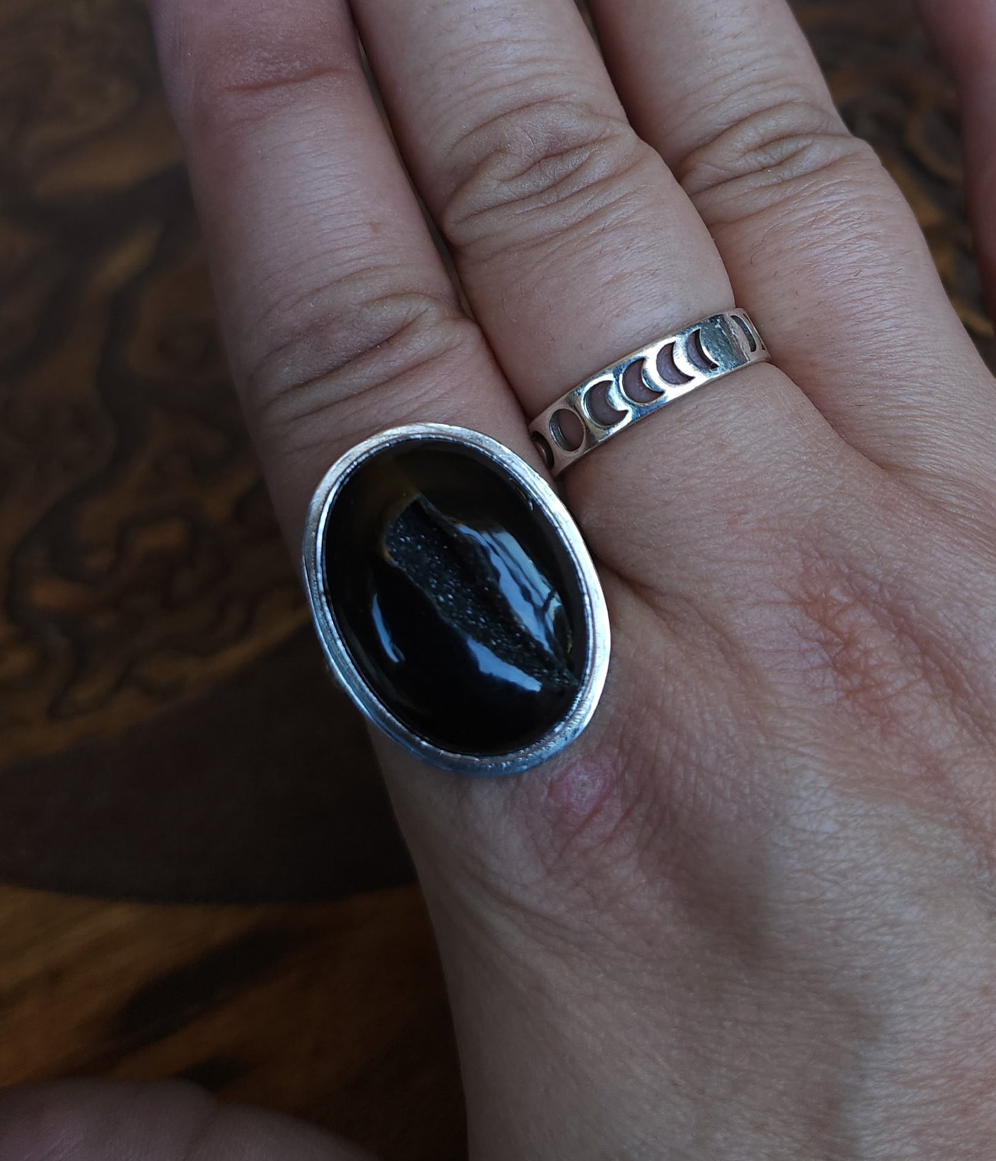 Handcrafted Sterling Silver Black Onyx Druzy Ring - Size 8