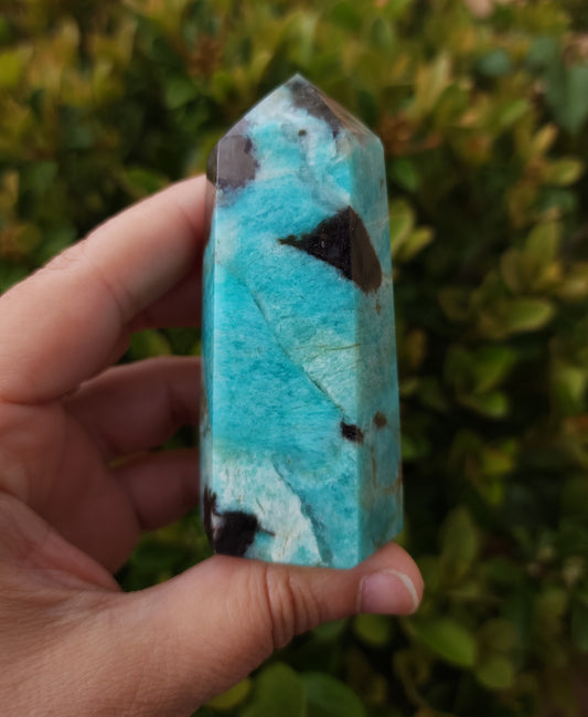 Amazonite with Epidote, Smoky and Clear Quartz and Lepidolite