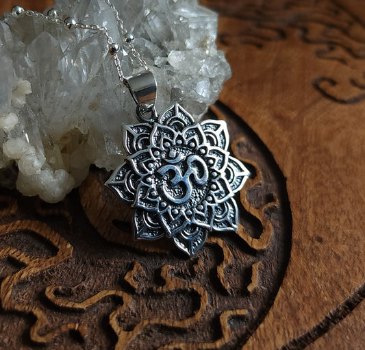 Sterling Silver "Om" Lotus Pendant