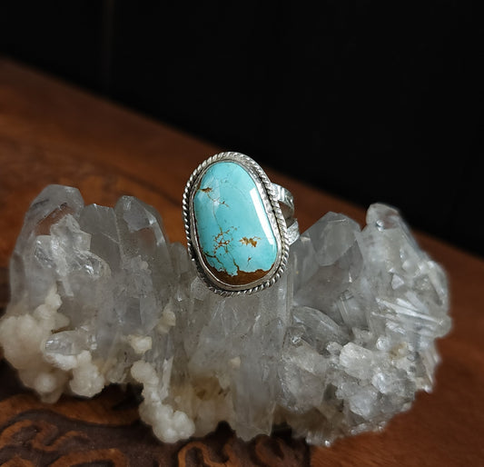 Handcrafted Blue Oasis Turquoise Sterling Silver Ring - Size 7