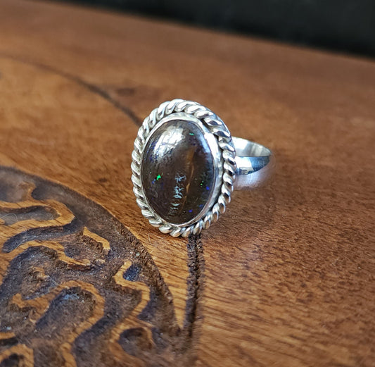 Handcrafted Australian Koroit Boulder Opal Sterling Silver Ring - Size 7.5