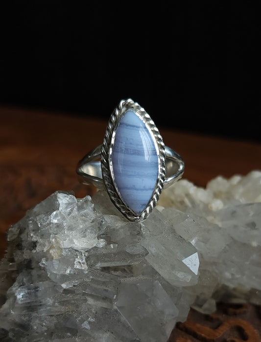 Handcrafted Blue Lace Agate Sterling Silver Ring - Size 10.75