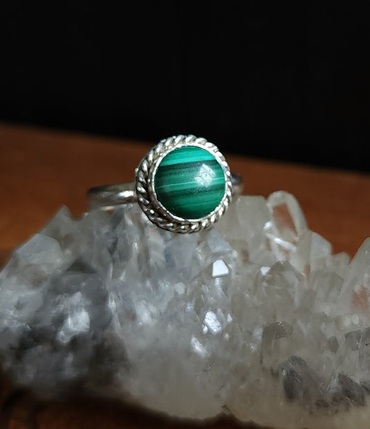 Handcrafted Sterling Silver Malachite Ring - Size 11