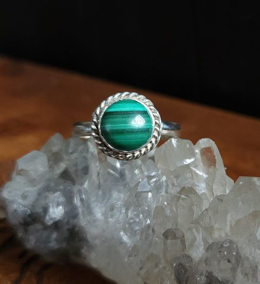 Handcrafted Sterling Silver Malachite Ring - Size 11