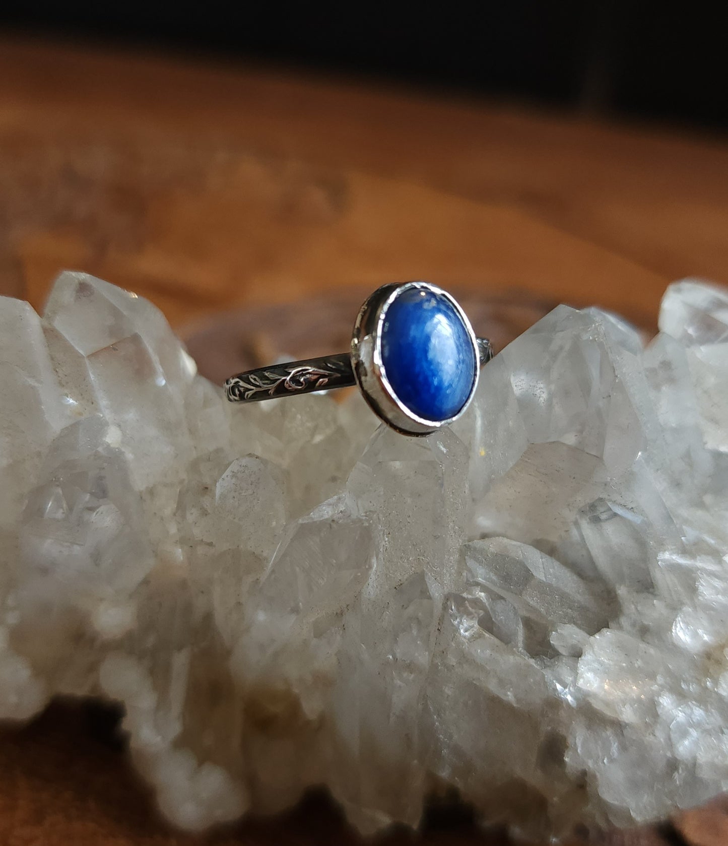 Handcrafted Kyanite Sterling Silver Stacker Ring - Size 7.25