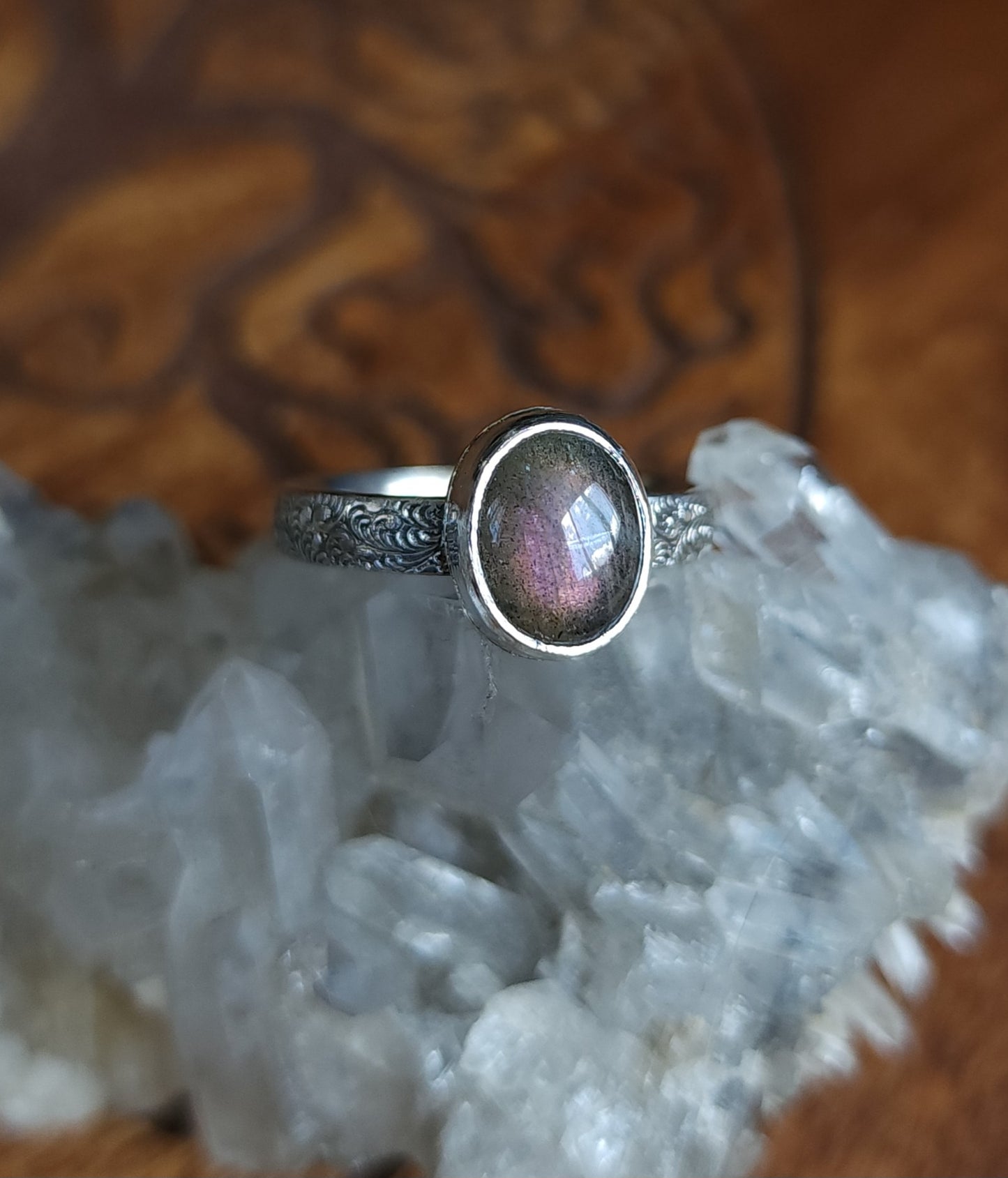 Handcrafted Purple Labradorite Sterling Silver Ring - 8.5