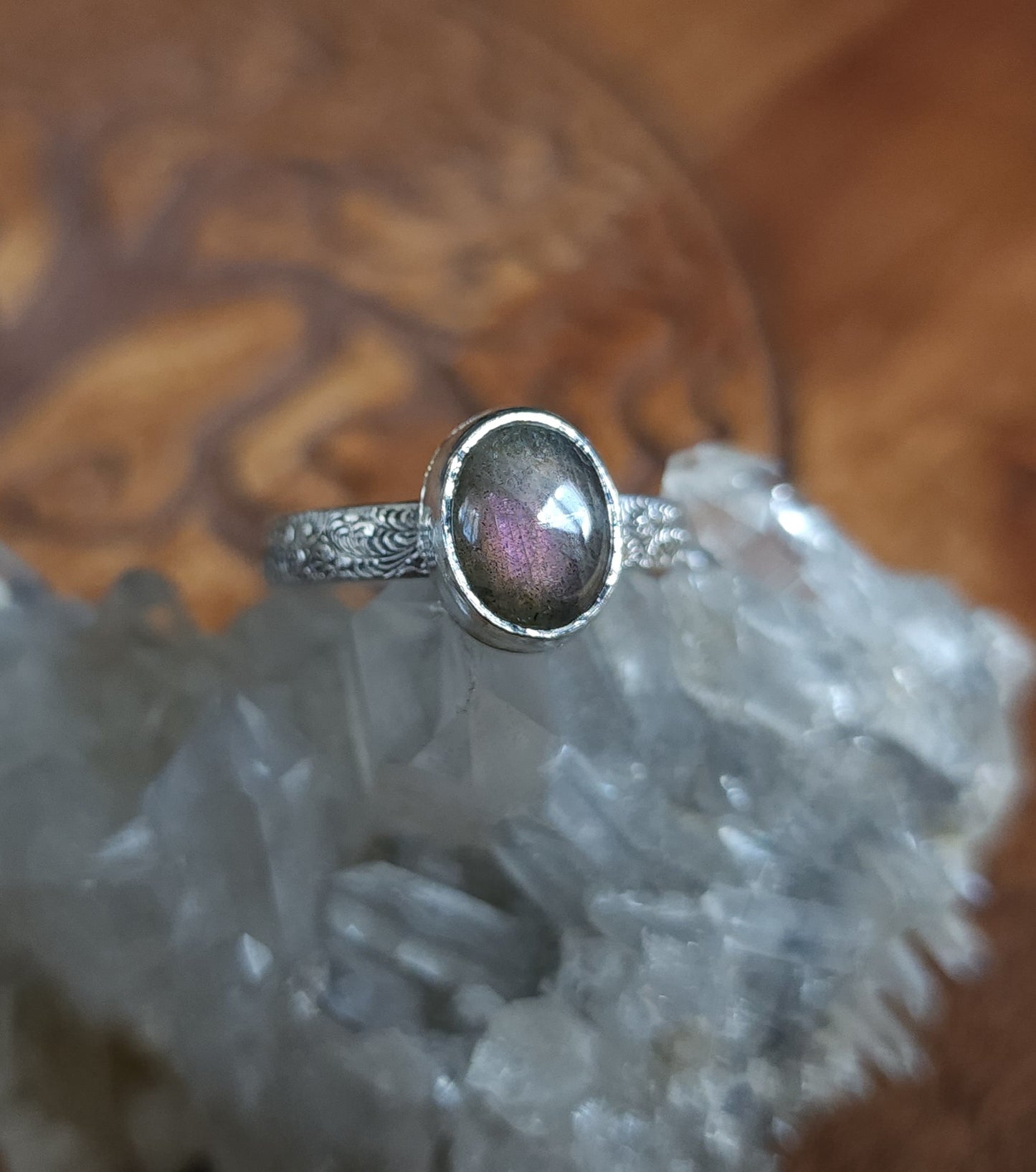 Handcrafted Purple Labradorite Sterling Silver Ring - 8.5