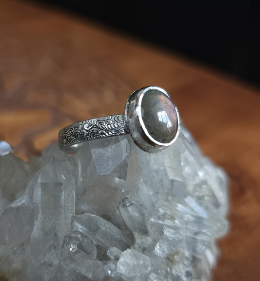Handcrafted Purple Labradorite Sterling Silver Ring - 8.5