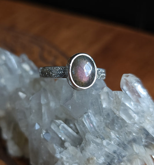 Handcrafted Purple Labradorite Sterling Silver Ring - 8.5