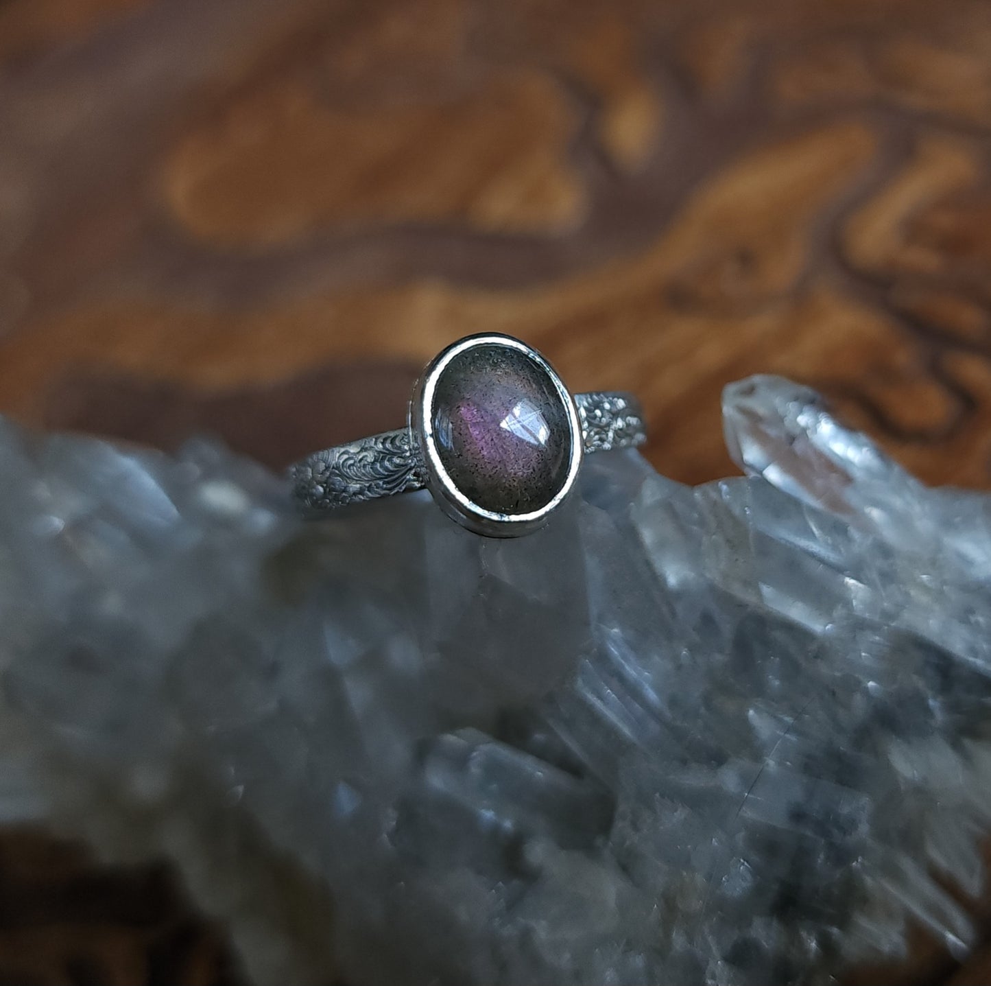 Handcrafted Purple Labradorite Sterling Silver Ring - 8.5