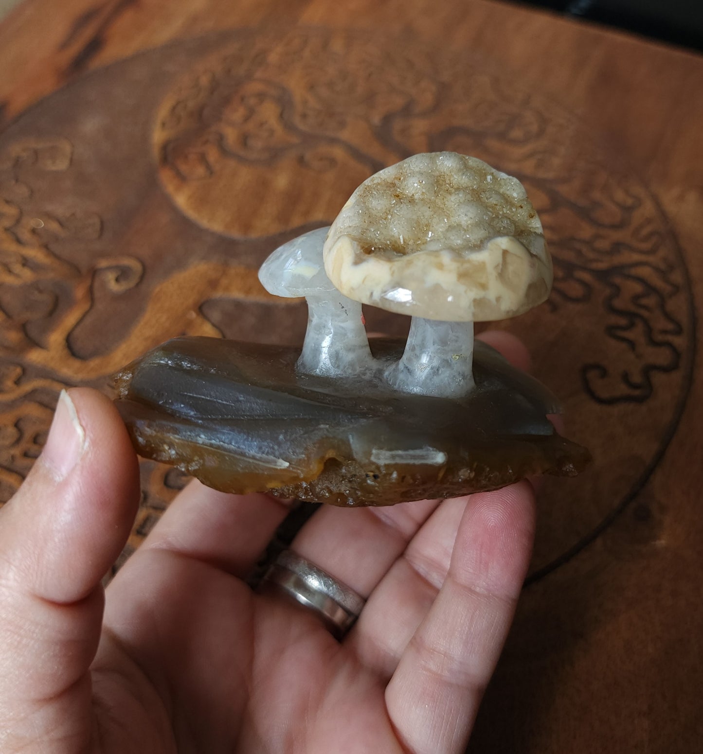 Druzy Agate Mushroom Carving