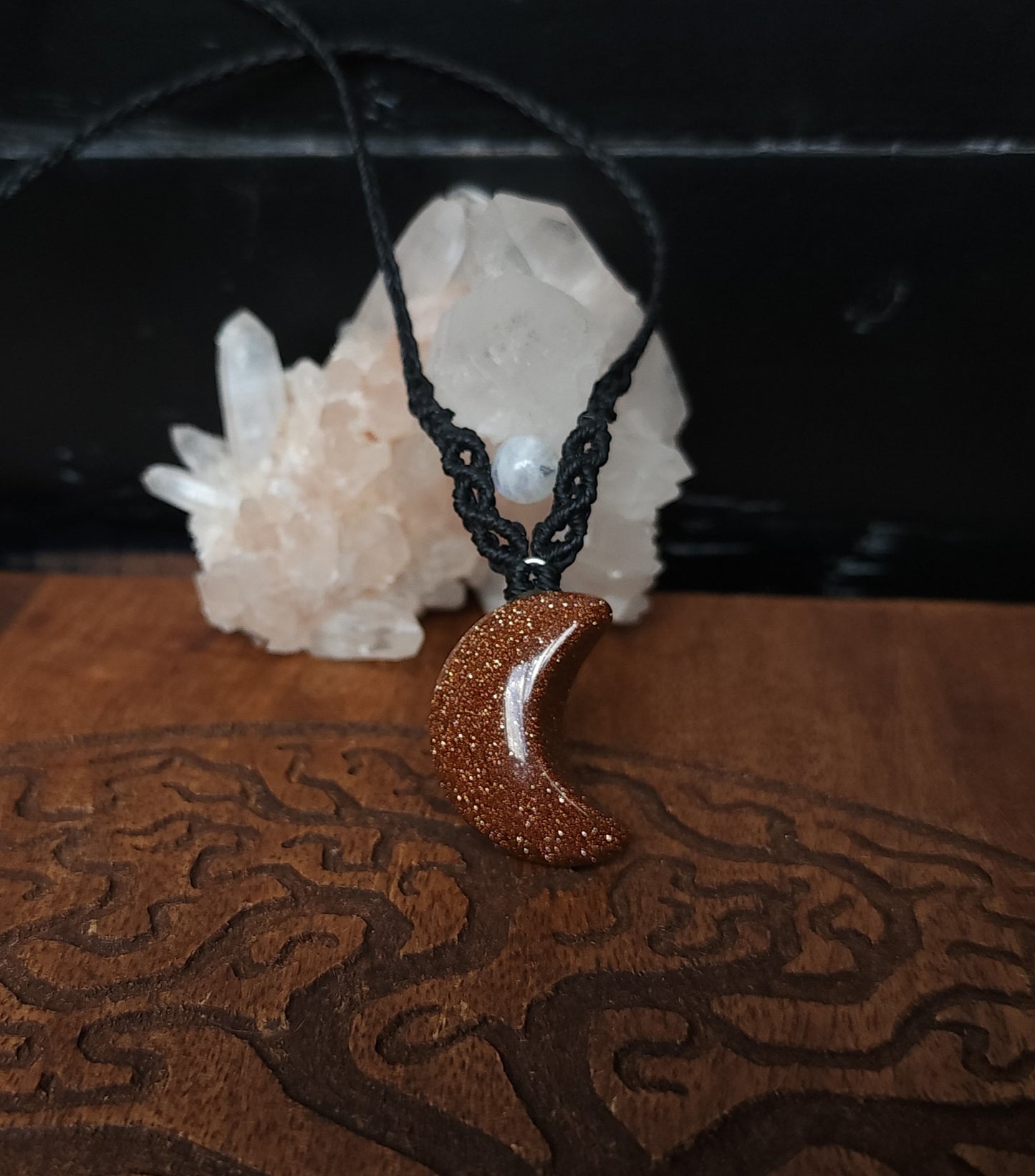 Handcrafted Goldstone & Moonstone Macrame Necklace