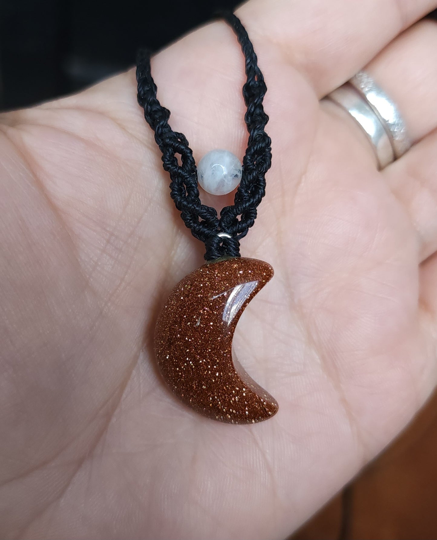 Handcrafted Goldstone & Moonstone Macrame Necklace