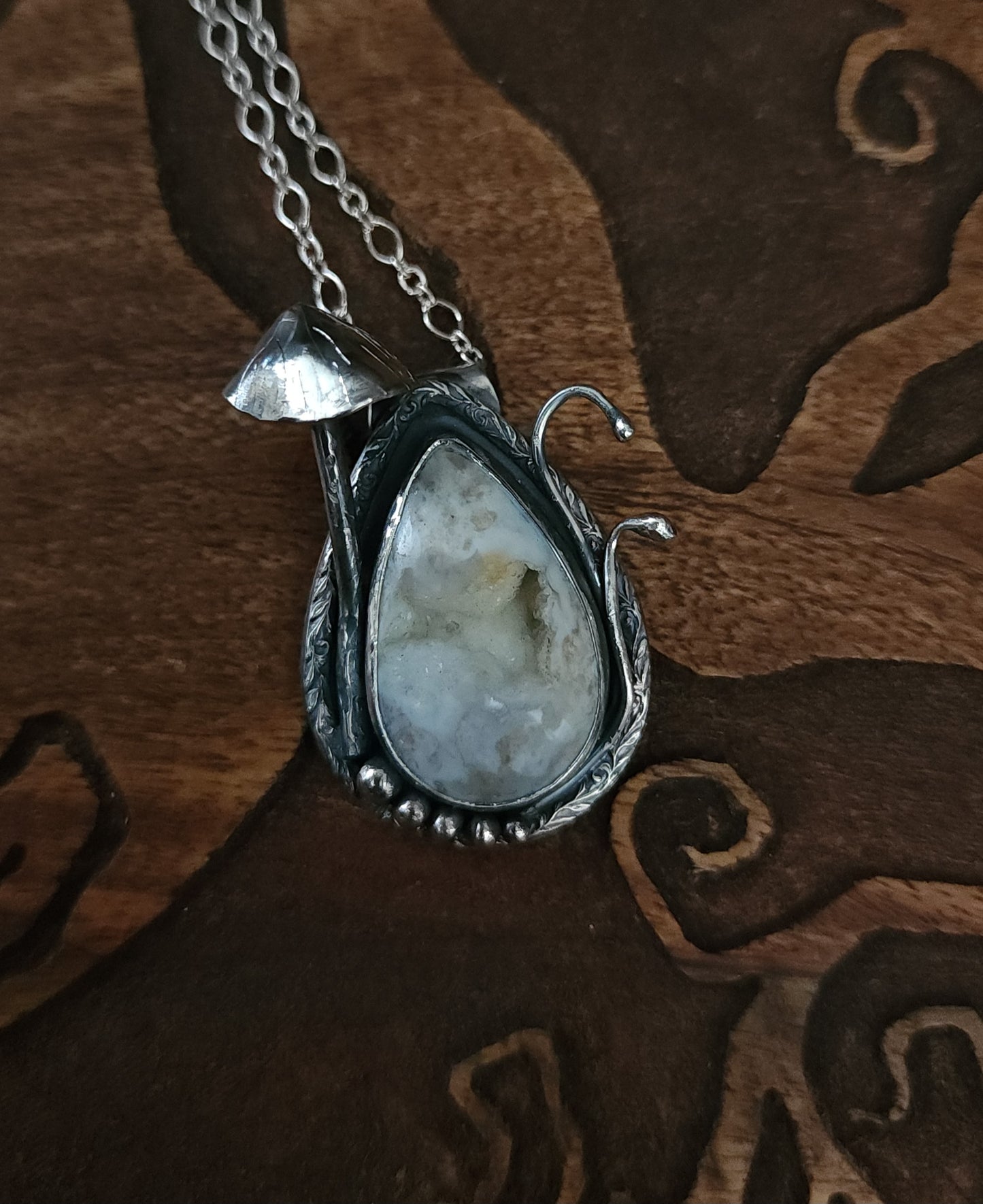 Handcrafted Sterling Silver Fairy Garden Druzy Agate Necklace