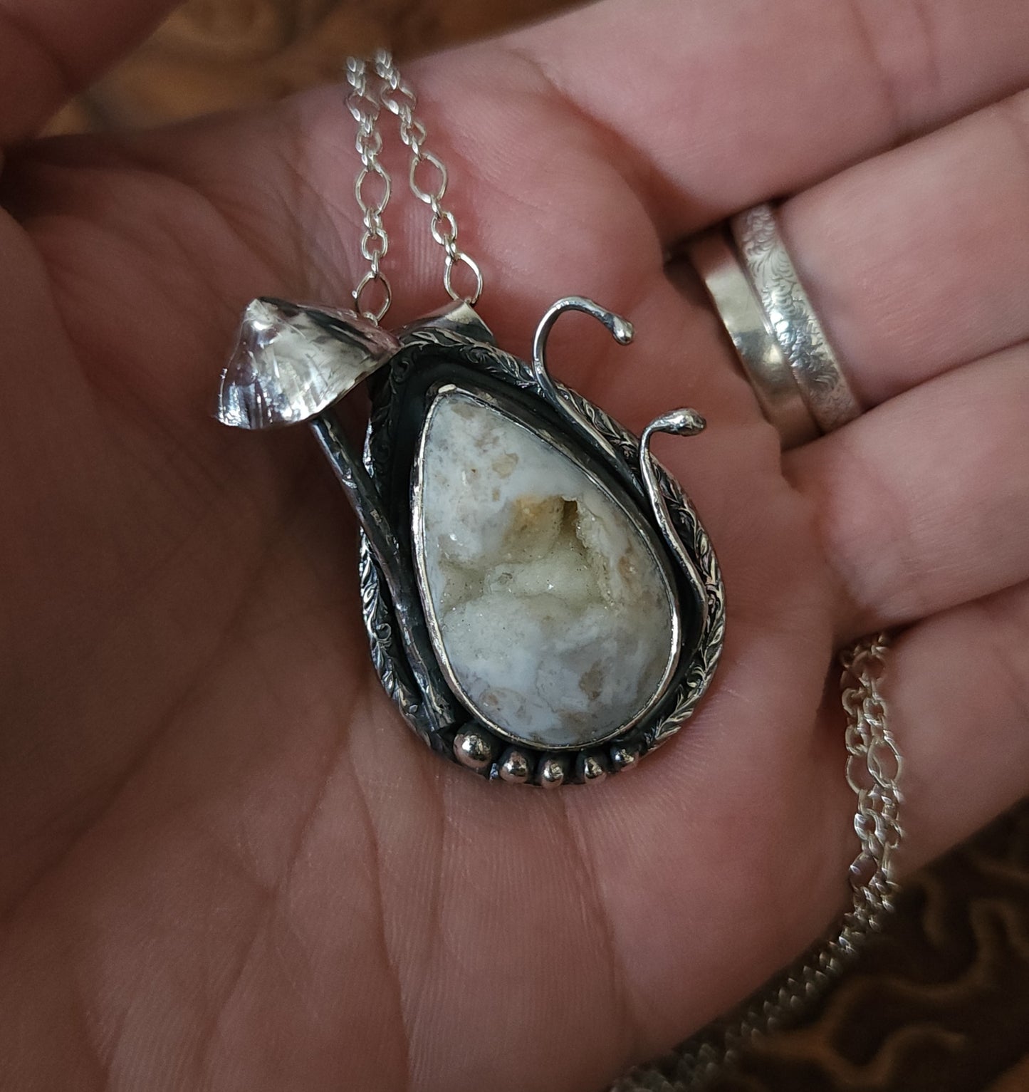 Handcrafted Sterling Silver Fairy Garden Druzy Agate Necklace