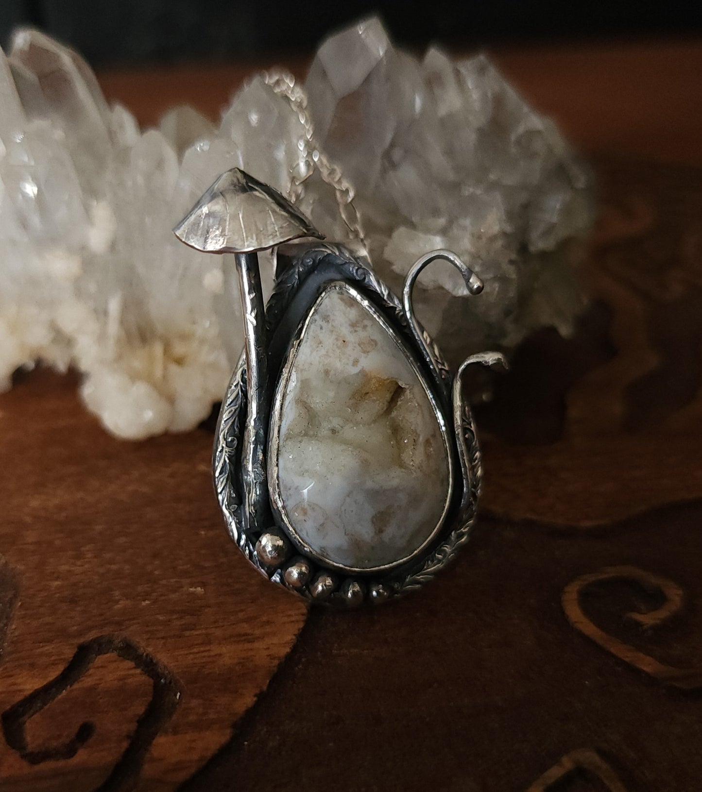 Handcrafted Sterling Silver Fairy Garden Druzy Agate Necklace