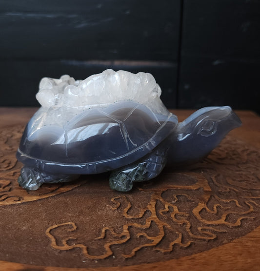 Agate & Quartz Cluster Turtle Carving