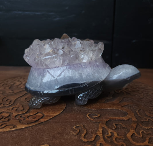 Agate & Amethyst Cluster Turtle Carving