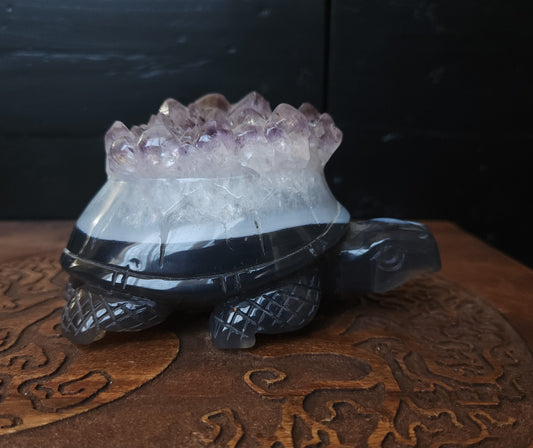Agate & Amethyst Cluster Turtle Carving