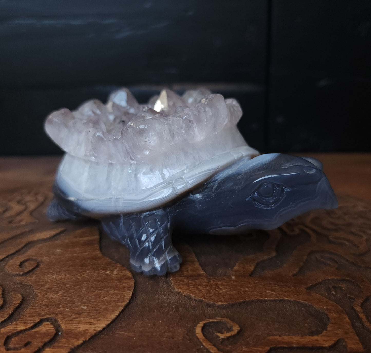 Agate & Amethyst Cluster Turtle Carving