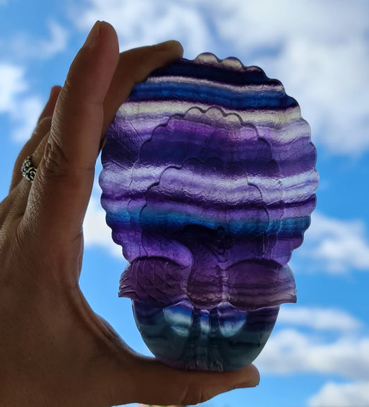 Rainbow Fluorite Peacock Carving