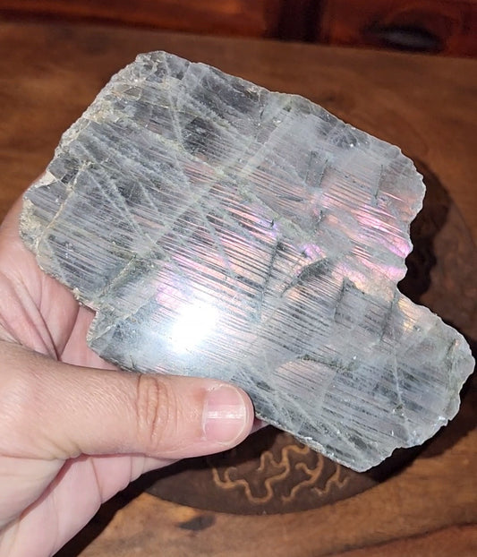 Part Polished Raw Labradorite - Pink/Purple/Orange