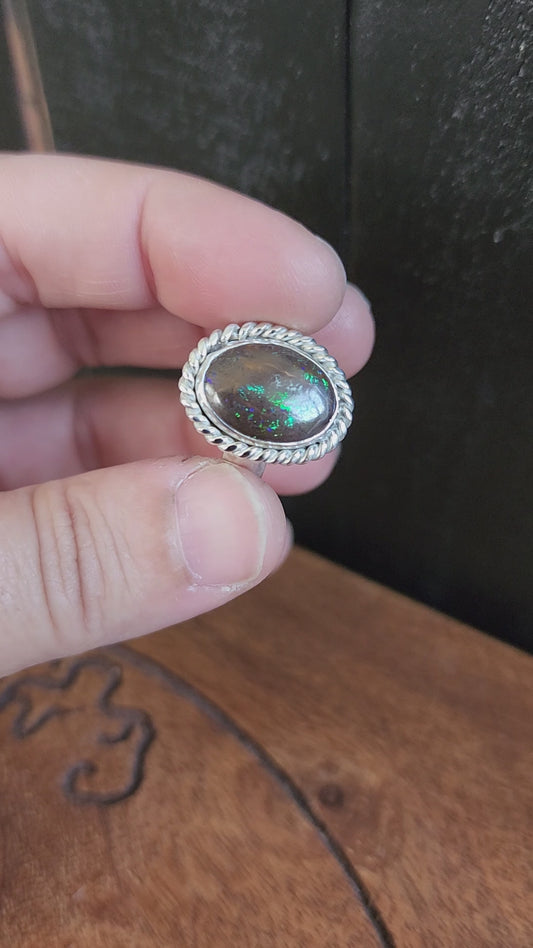 Handcrafted Australian Koroit Boulder Opal Sterling Silver Ring - Size 7.5